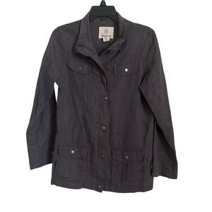 Artisan NY Field Jacket Womens Small Charcoal Grey Excellent 100% Linen Utility